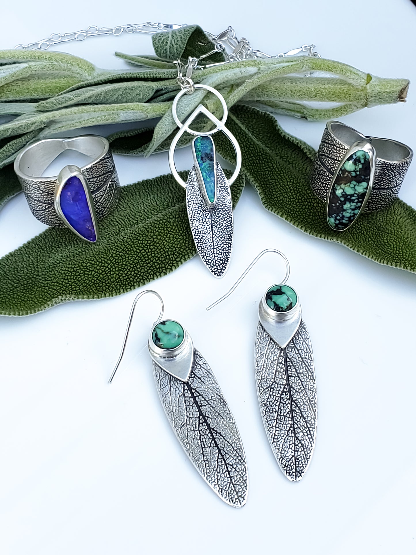 New Lander Turquoise Sage Leaf Saddle Ring