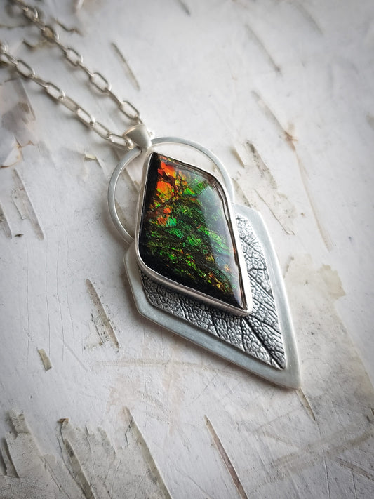 Ammolite Sage Leaf Talisman