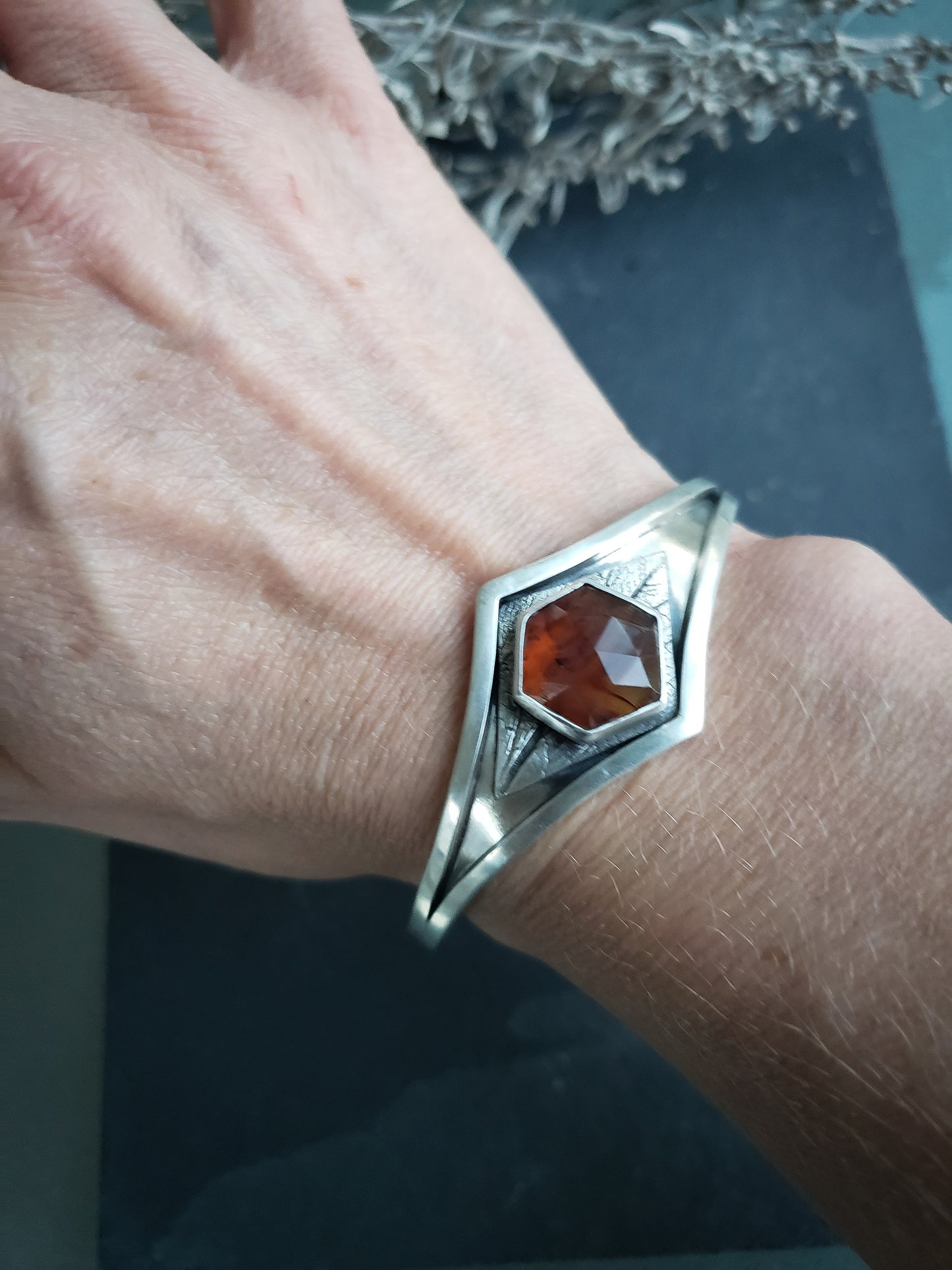 Montana Agate Sage Shield Cuff Bracelet