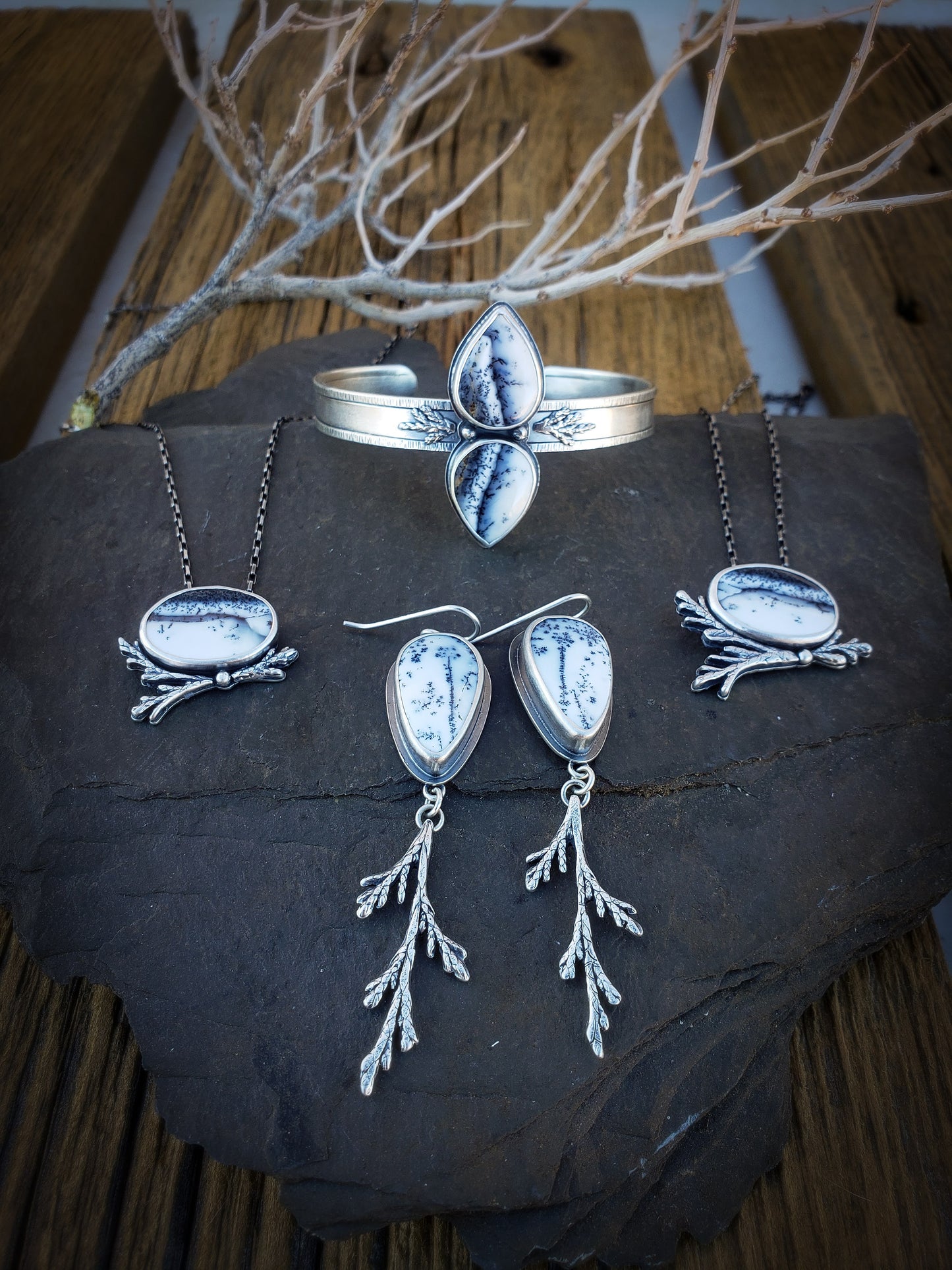 Dendritic Opal Juniper Earrings