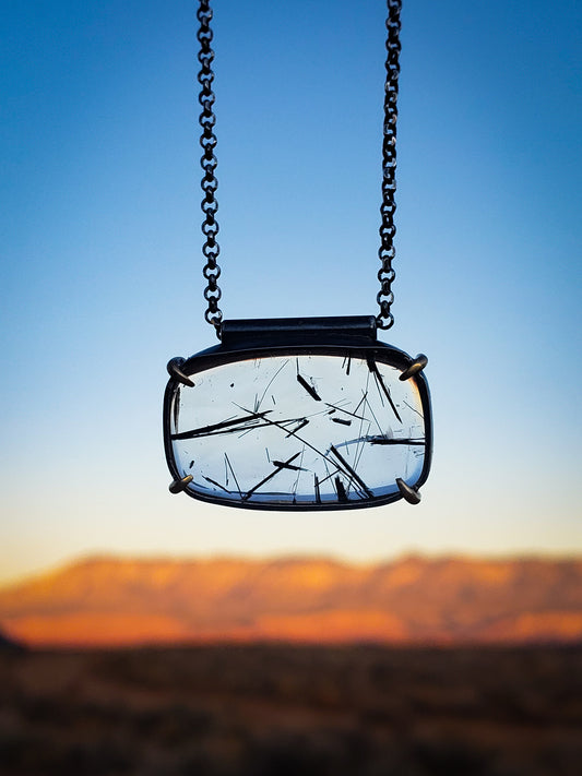 Tourmalated Quartz with 14k Gold Prongs Necklace