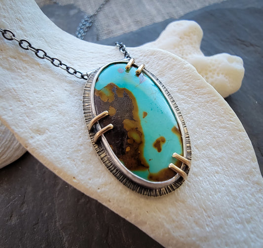 Turquoise Necklace with Gold Prongs