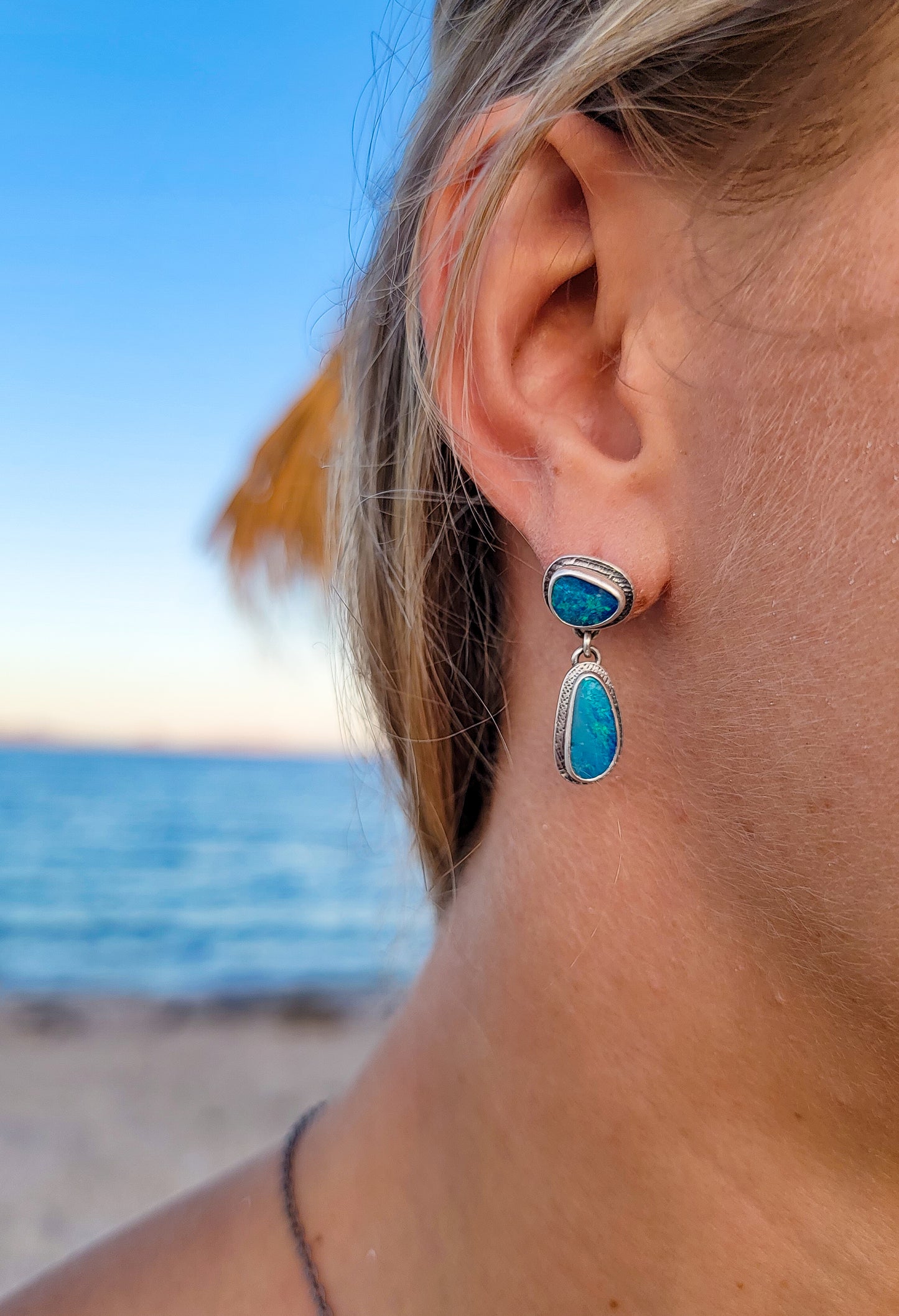 Shell Textured Opal Stud Earrings