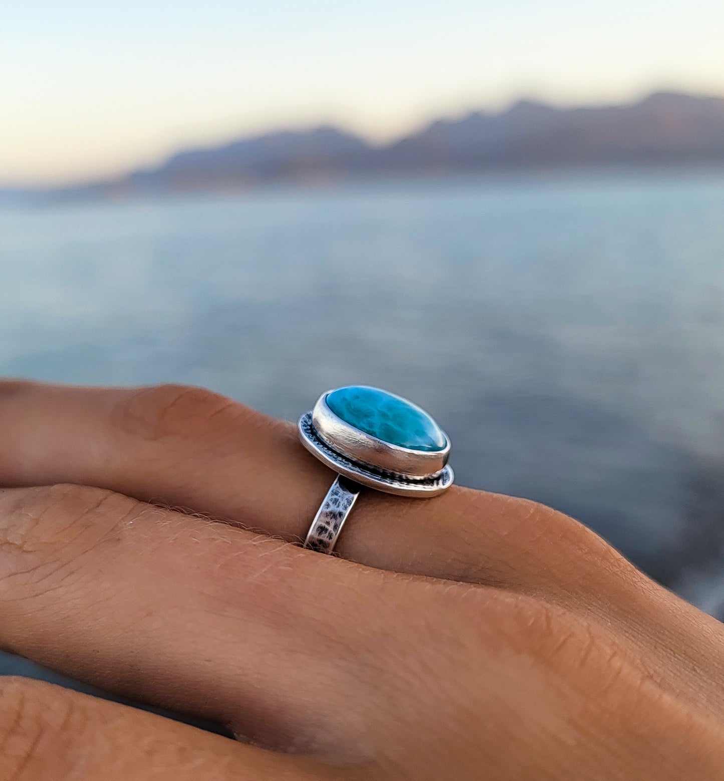 Shell Textured Larimar Ring