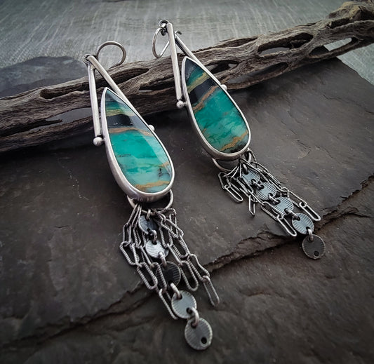 Opalized Wood Fringe Earrings