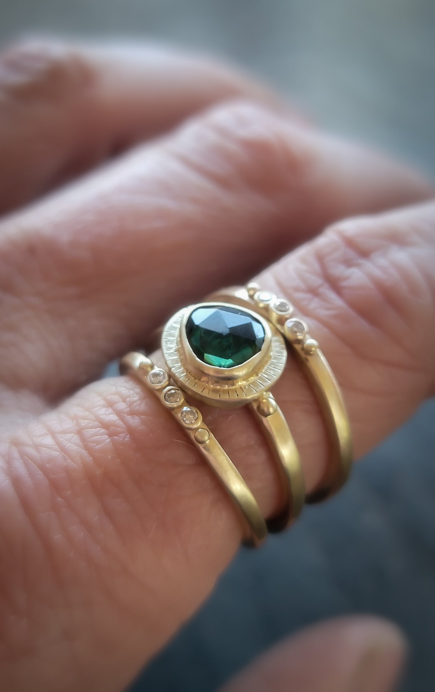 Green Tourmaline Gold Empress Ring
