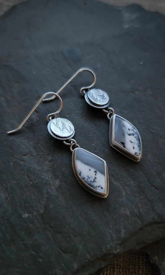 Dendritic Opal Botanical Shield Earrings