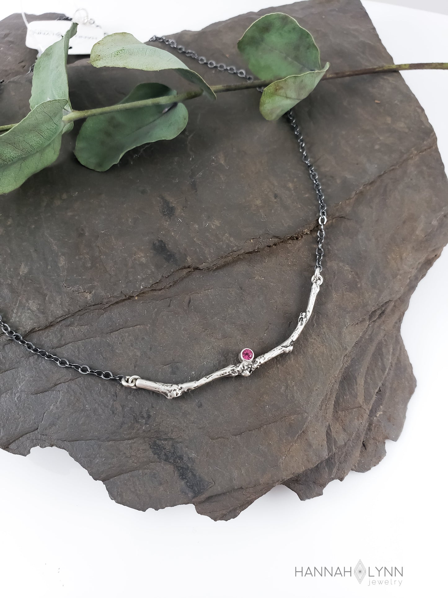Pink Tourmaline Branch Bar Necklace