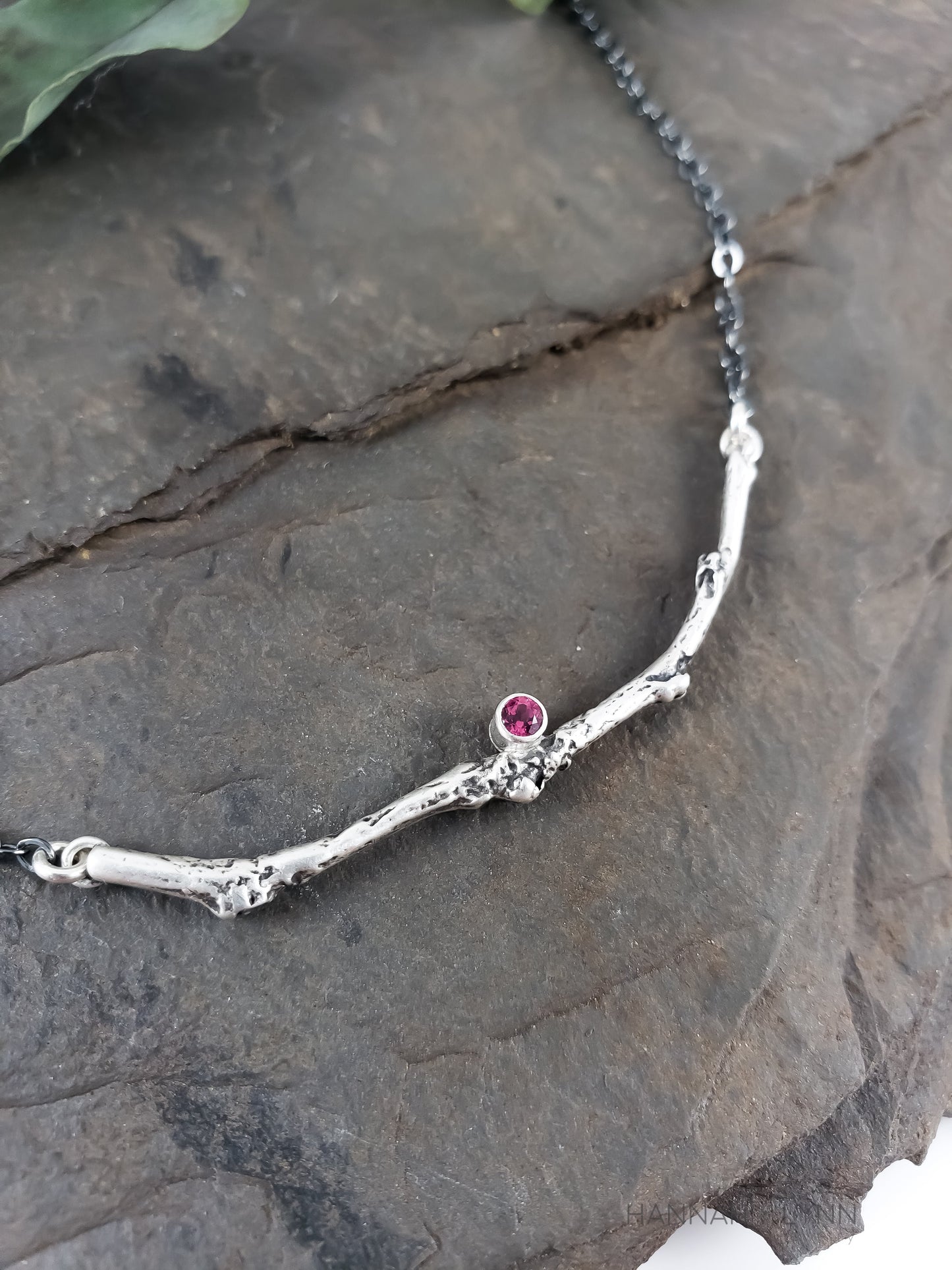 Pink Tourmaline Branch Bar Necklace