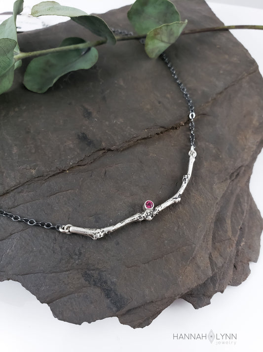 Pink Tourmaline Branch Bar Necklace
