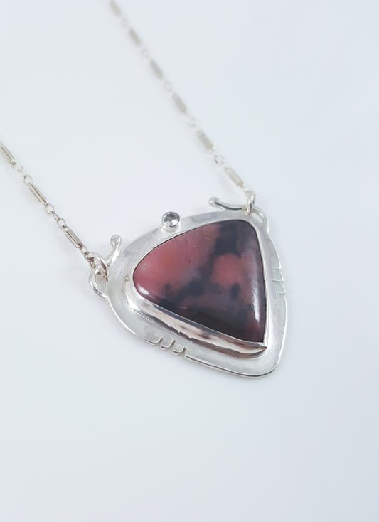 Rhodochrosite White Sapphire Necklace