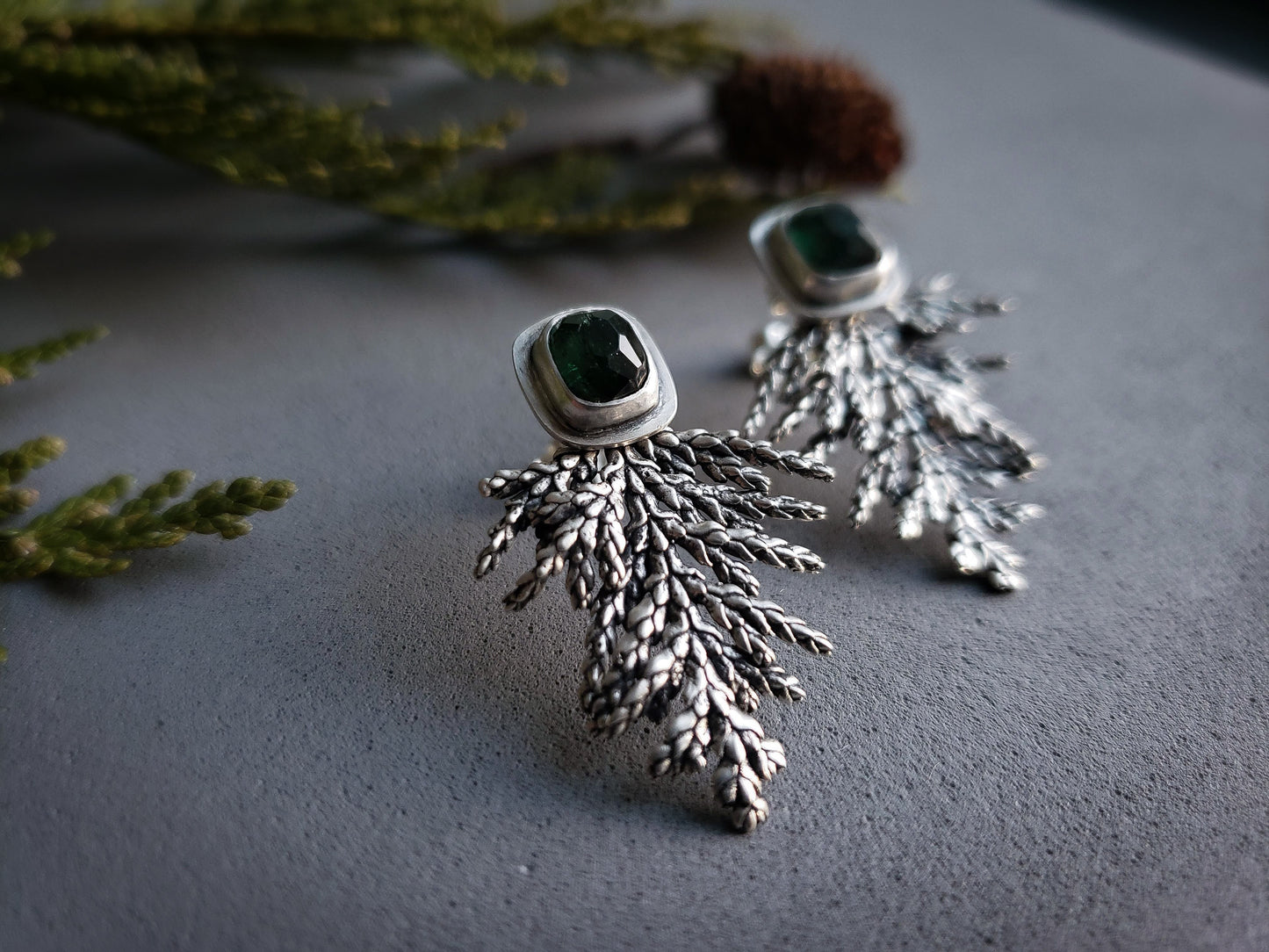 Green Tourmaline Ear Jacket Stud Earrings