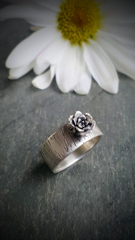 Birch Band Succulent Blossom Ring