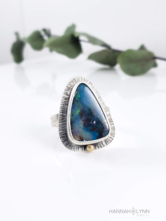 "Galaxy" Australian Boulder Opal Ring