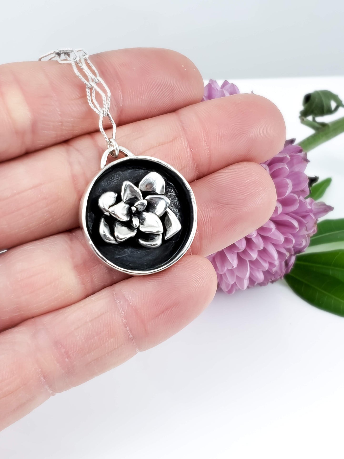 Planted Succulent in Hammered Pot Necklace