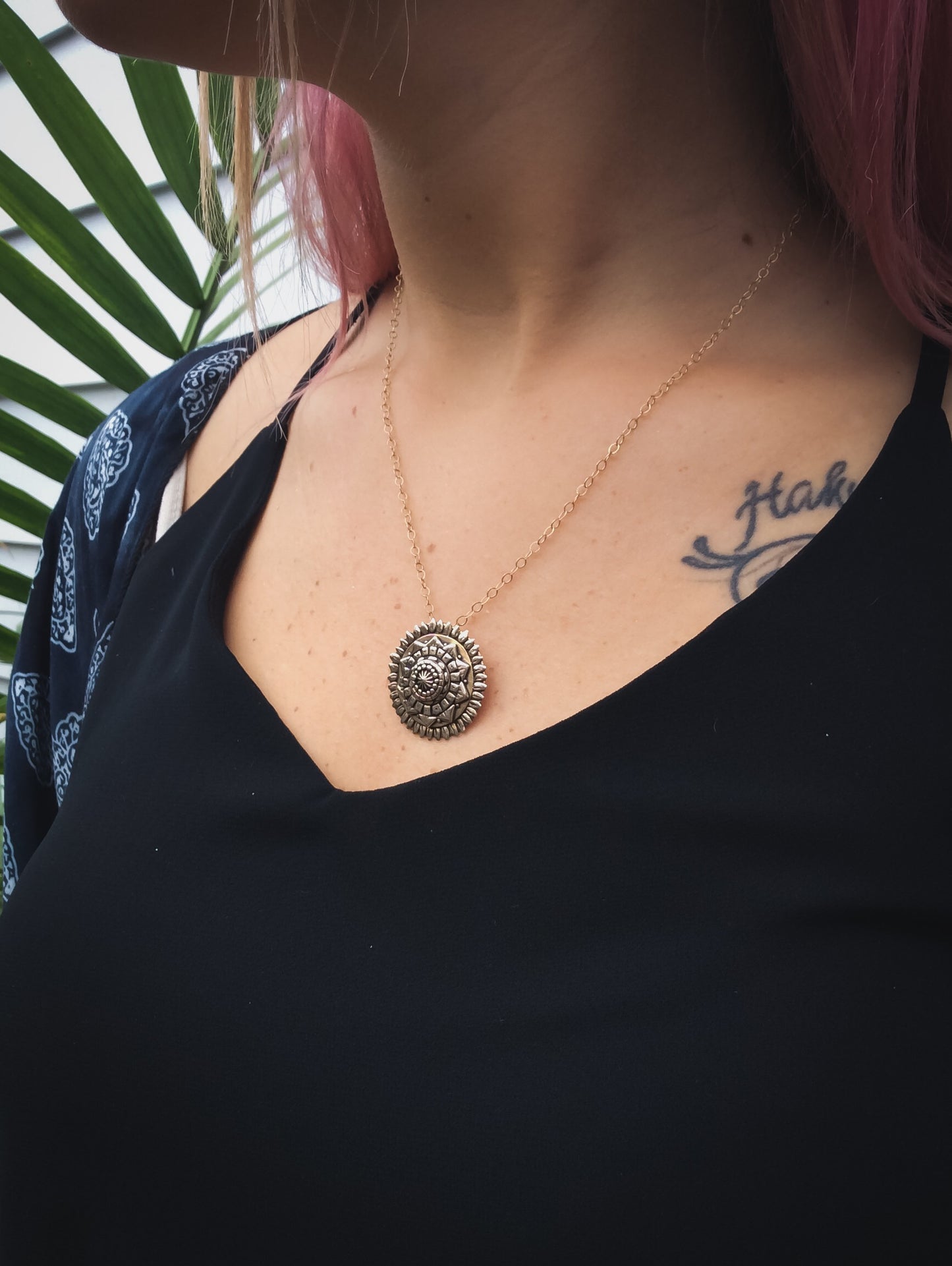 Hand Sculpted Bronze Mandala Necklace