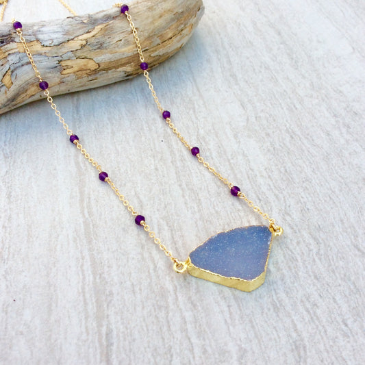Gold Druzy Amethyst Necklace
