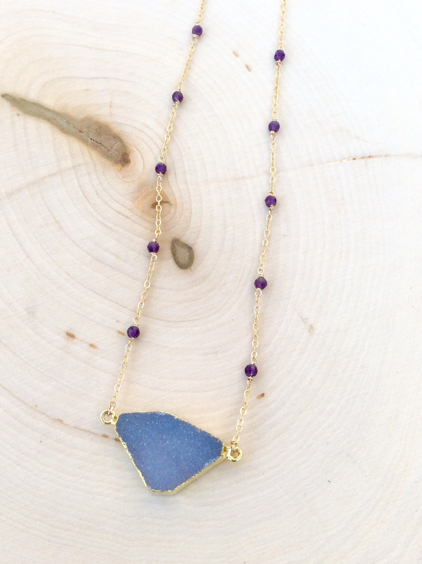 Gold Druzy Amethyst Necklace