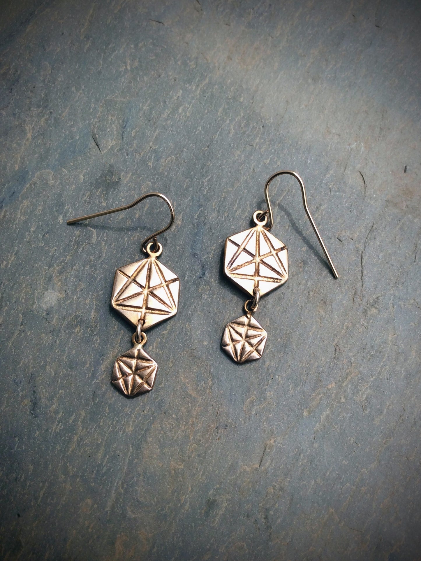 Double Merkaba Drop Earrings Available in Sterling Silver or Bronze & 14K Gold Filled