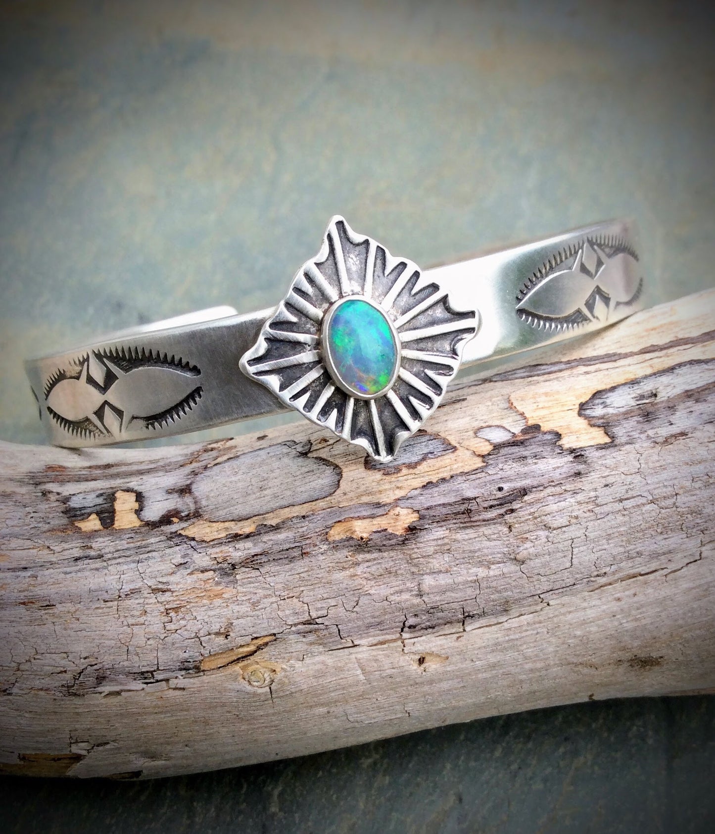 Hand Stamped Opal Cuff Bracelet