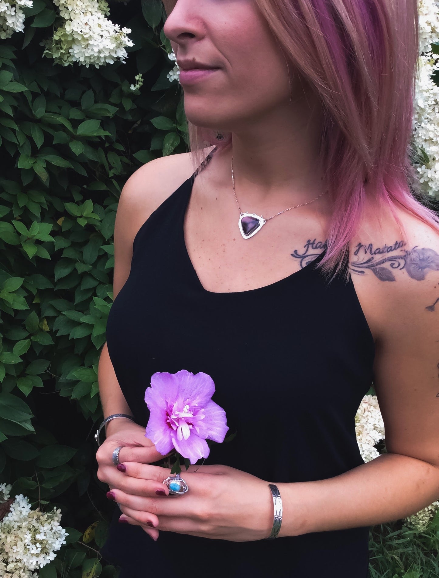 Rhodochrosite White Sapphire Necklace