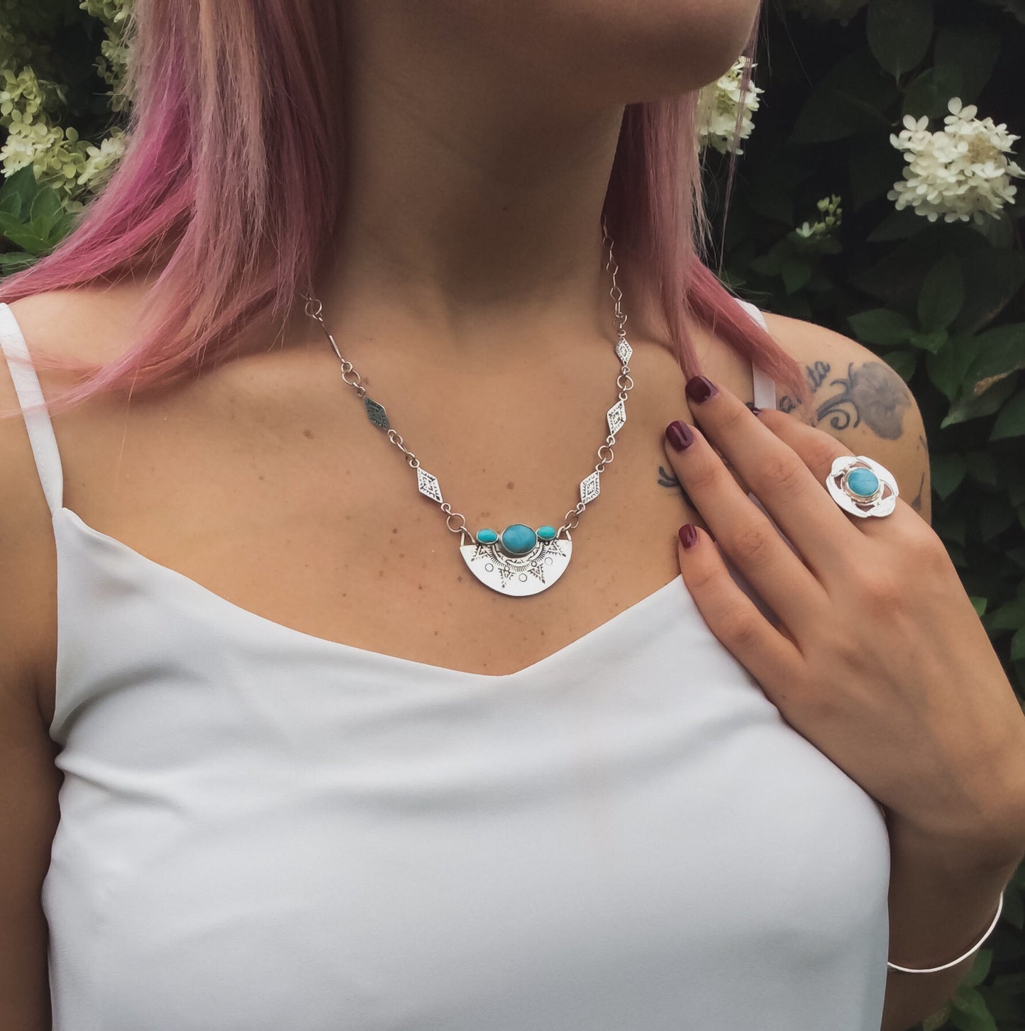 Larimar Silver and Gold Statement Ring