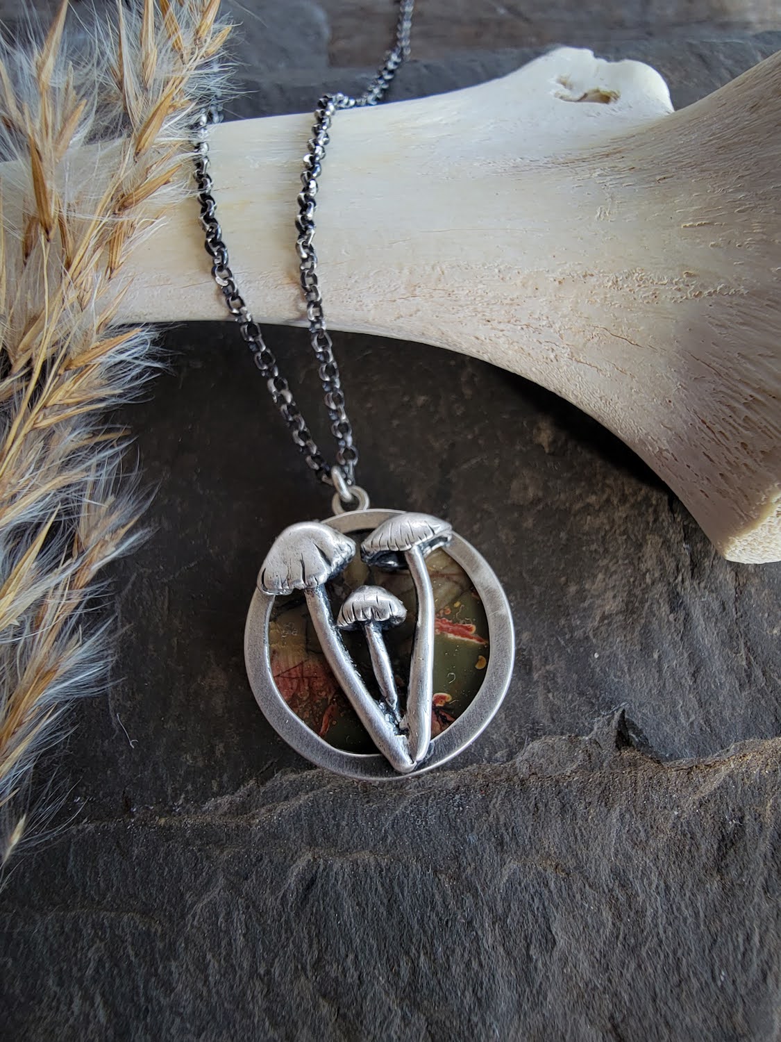 Red Creek Jasper and Mushroom Necklace