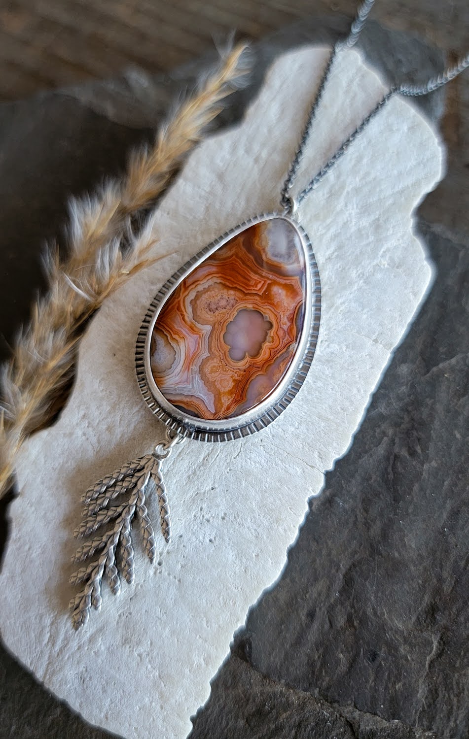 Crazy Lace Agate Cedar Necklace