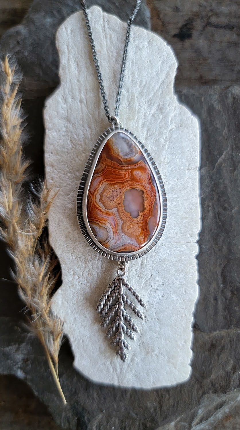 Crazy Lace Agate Cedar Necklace