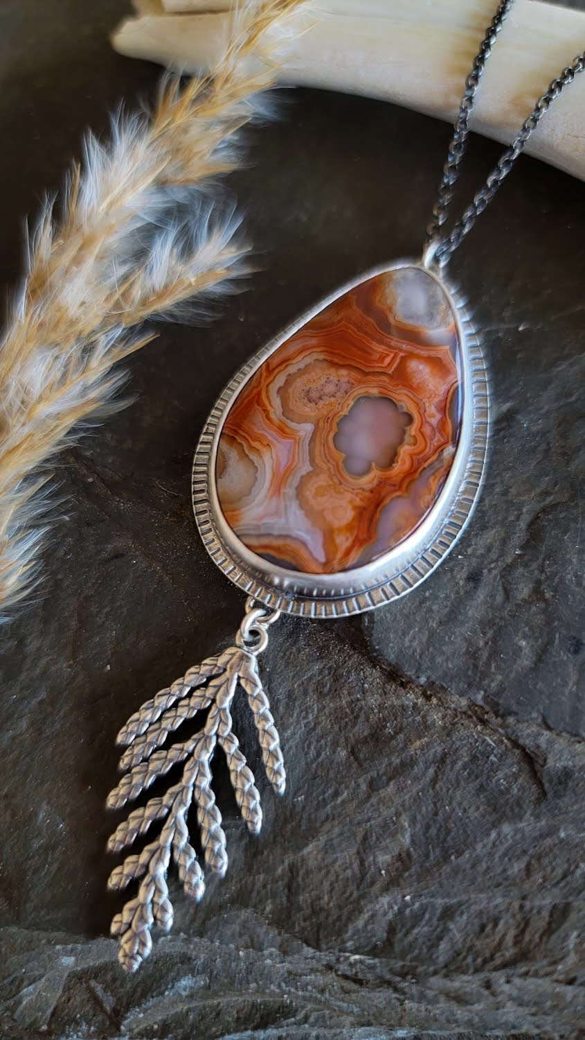 Crazy Lace Agate Cedar Necklace