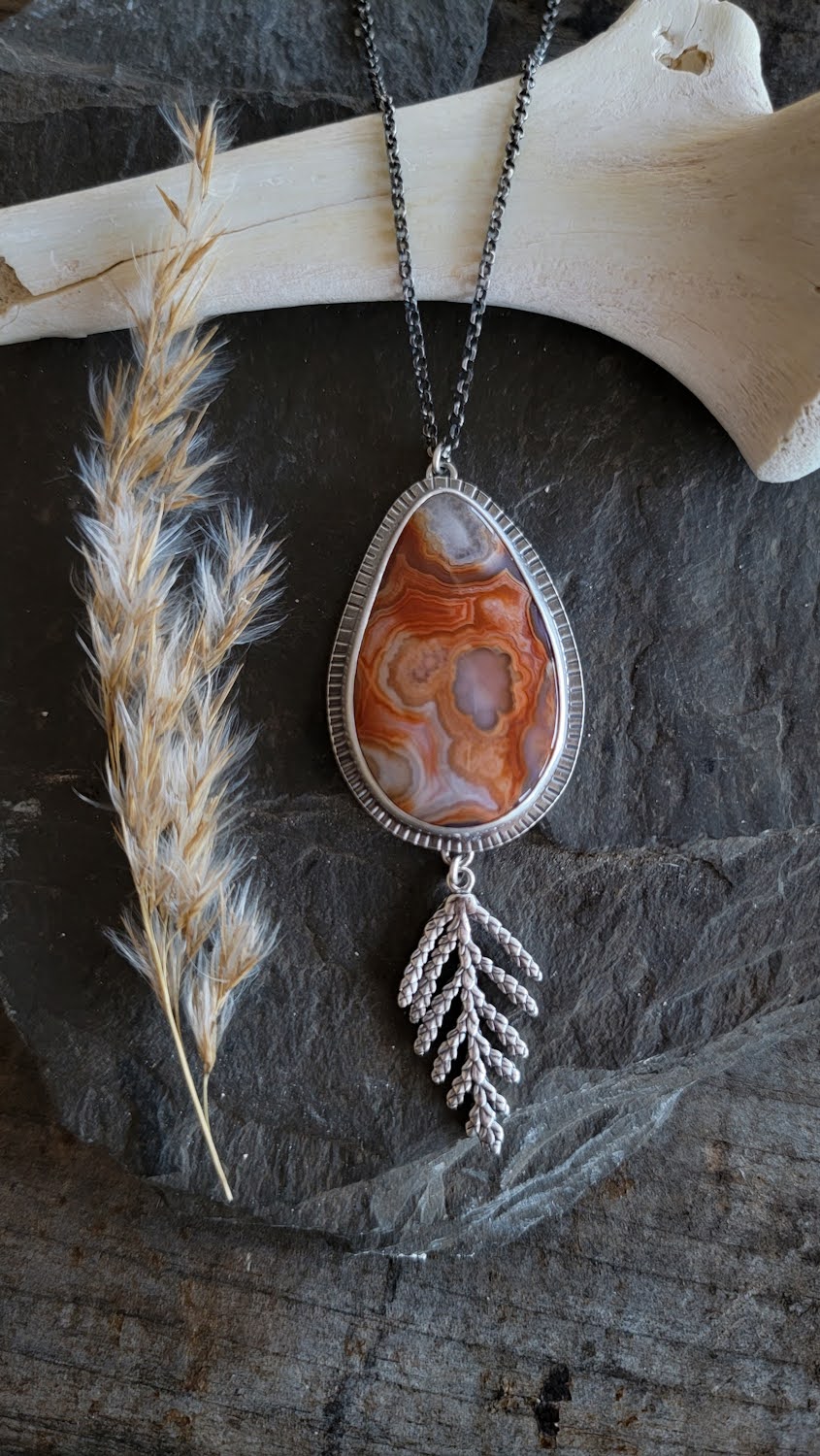 Crazy Lace Agate Cedar Necklace