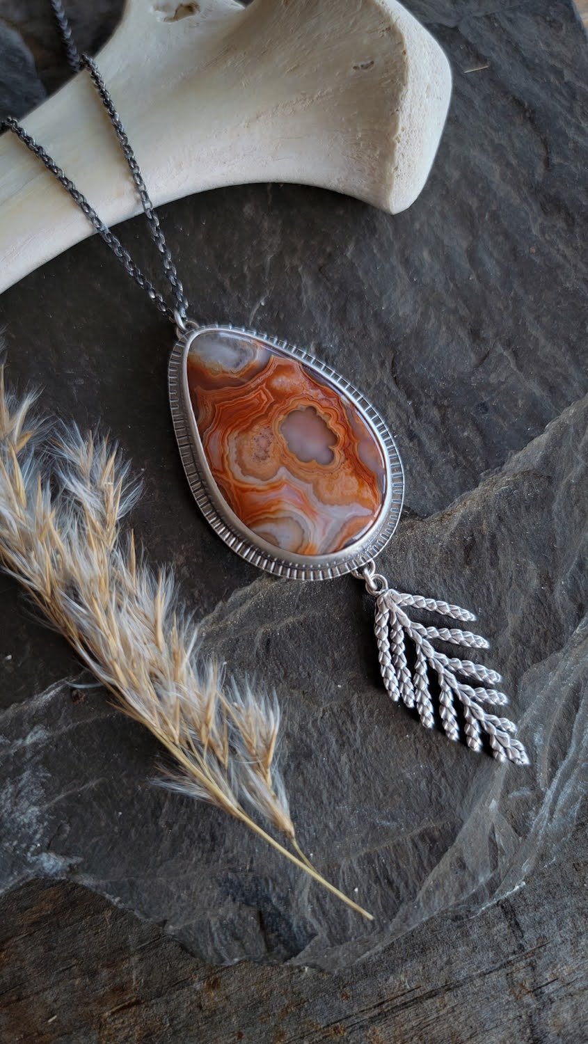 Crazy Lace Agate Cedar Necklace