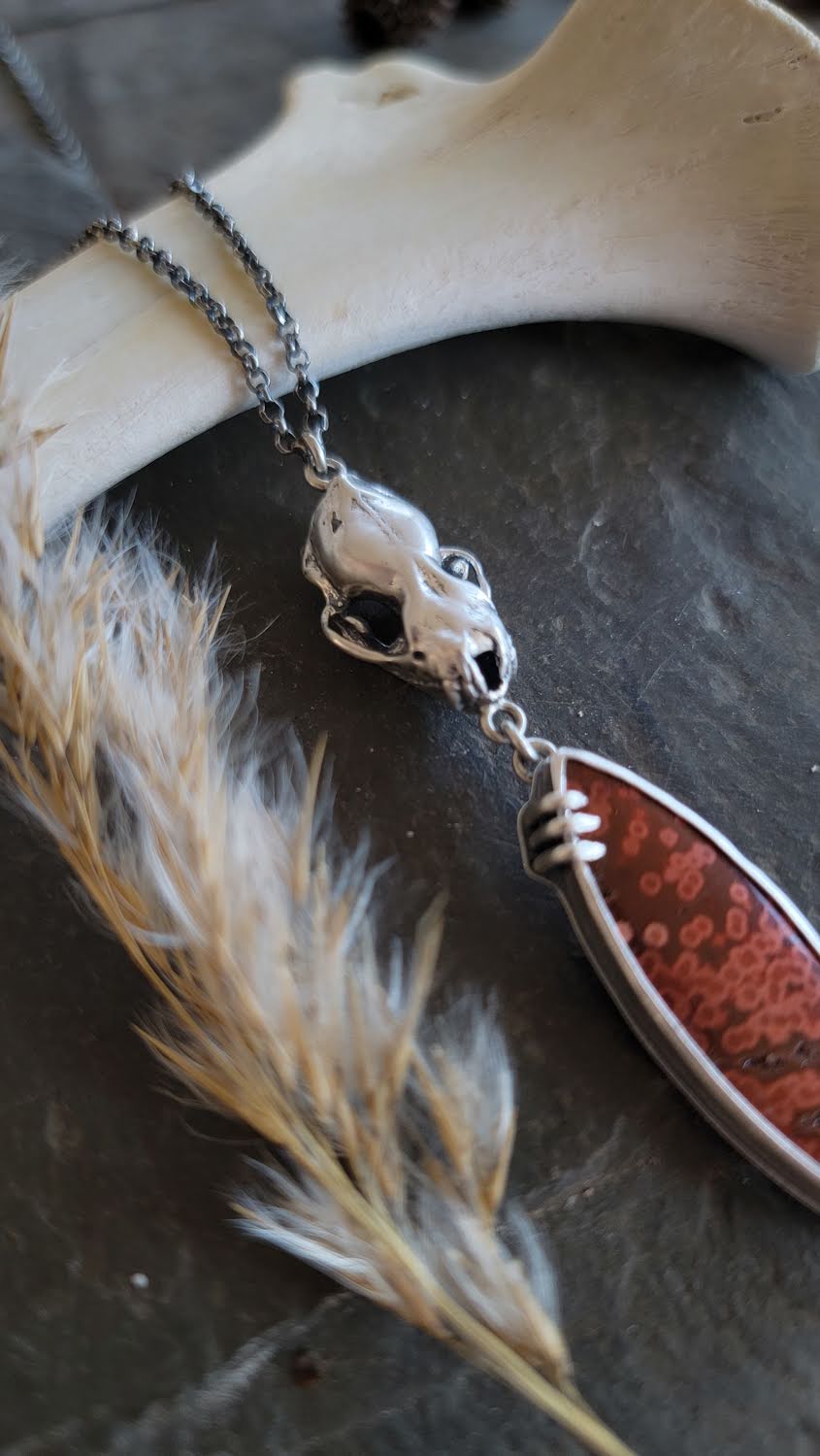 Ocean Jasper Bat Skull Necklace