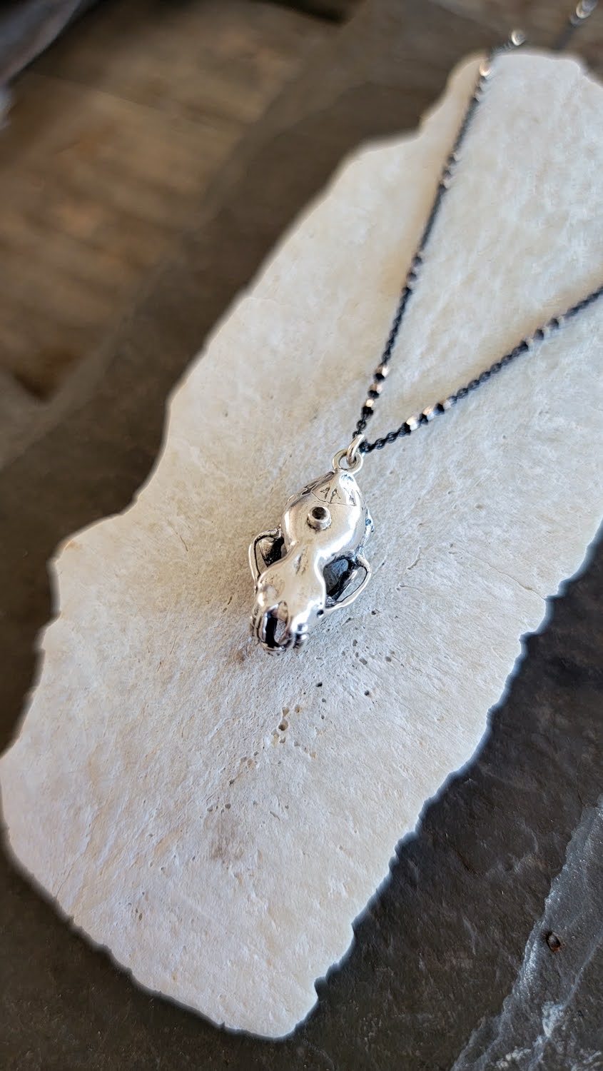 Bat Skull Necklace with Black Diamond Third Eye