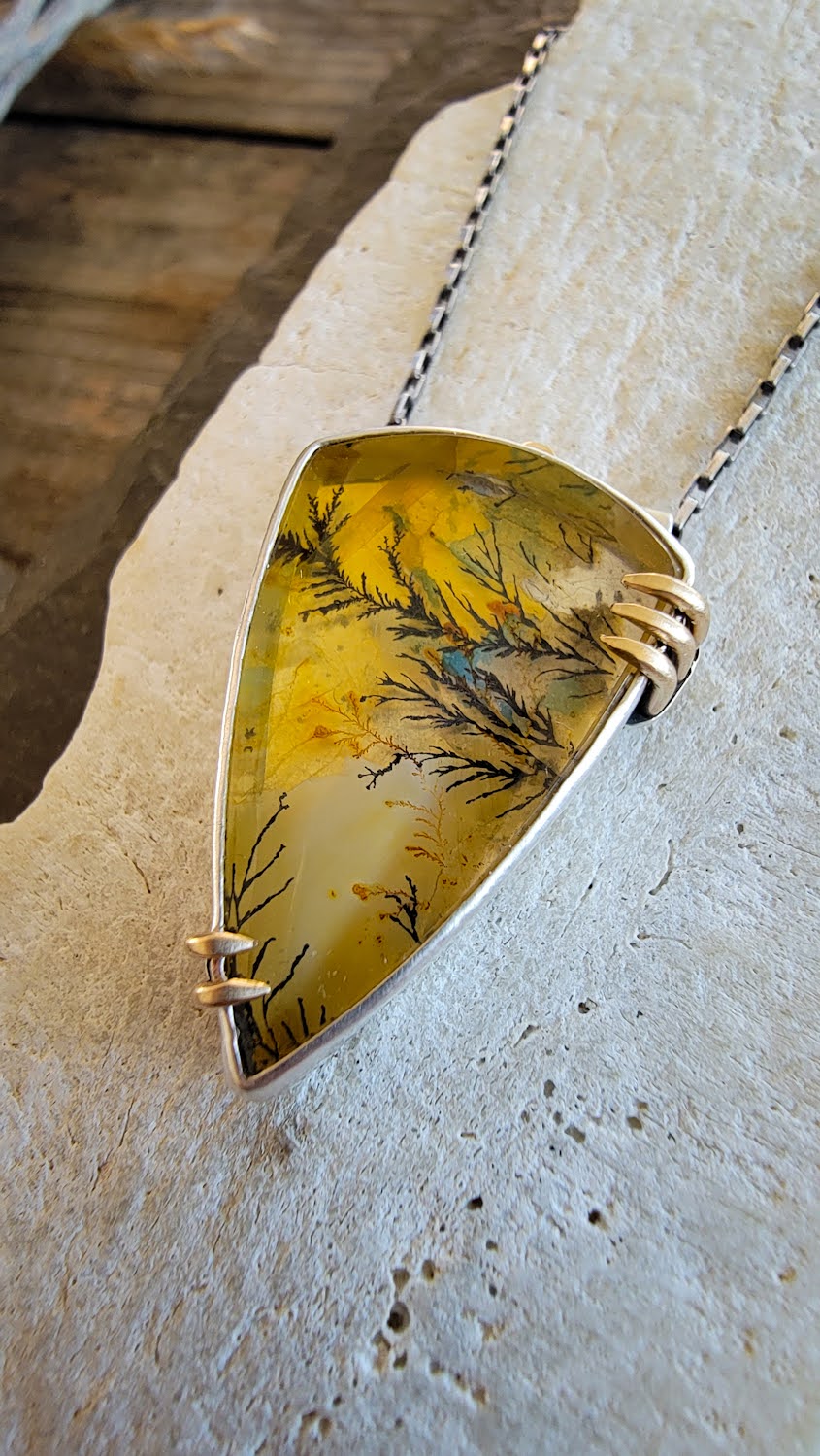 Dendritic Quartz Gold Prong Necklace