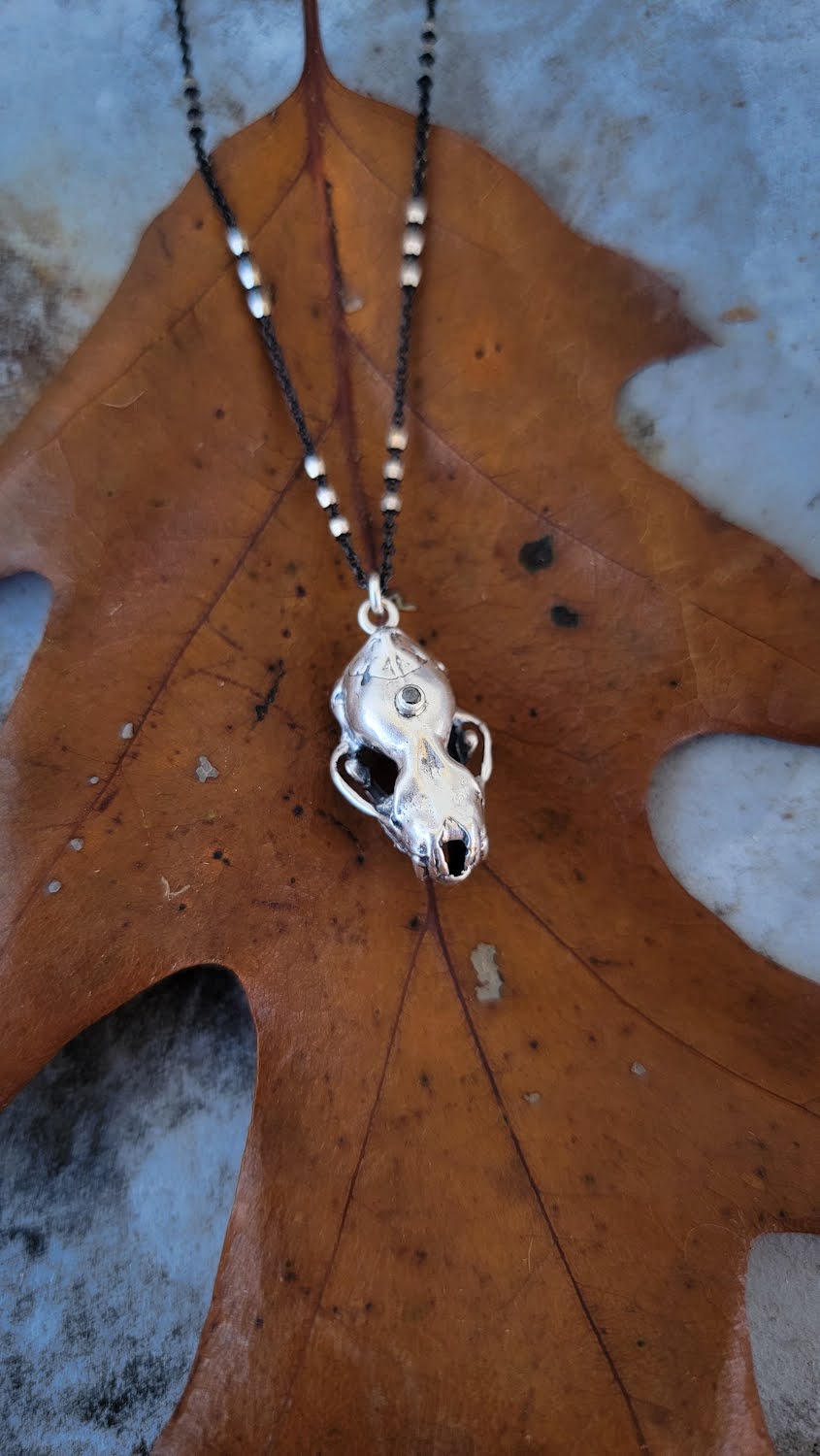 Bat Skull Necklace with Black Diamond Third Eye