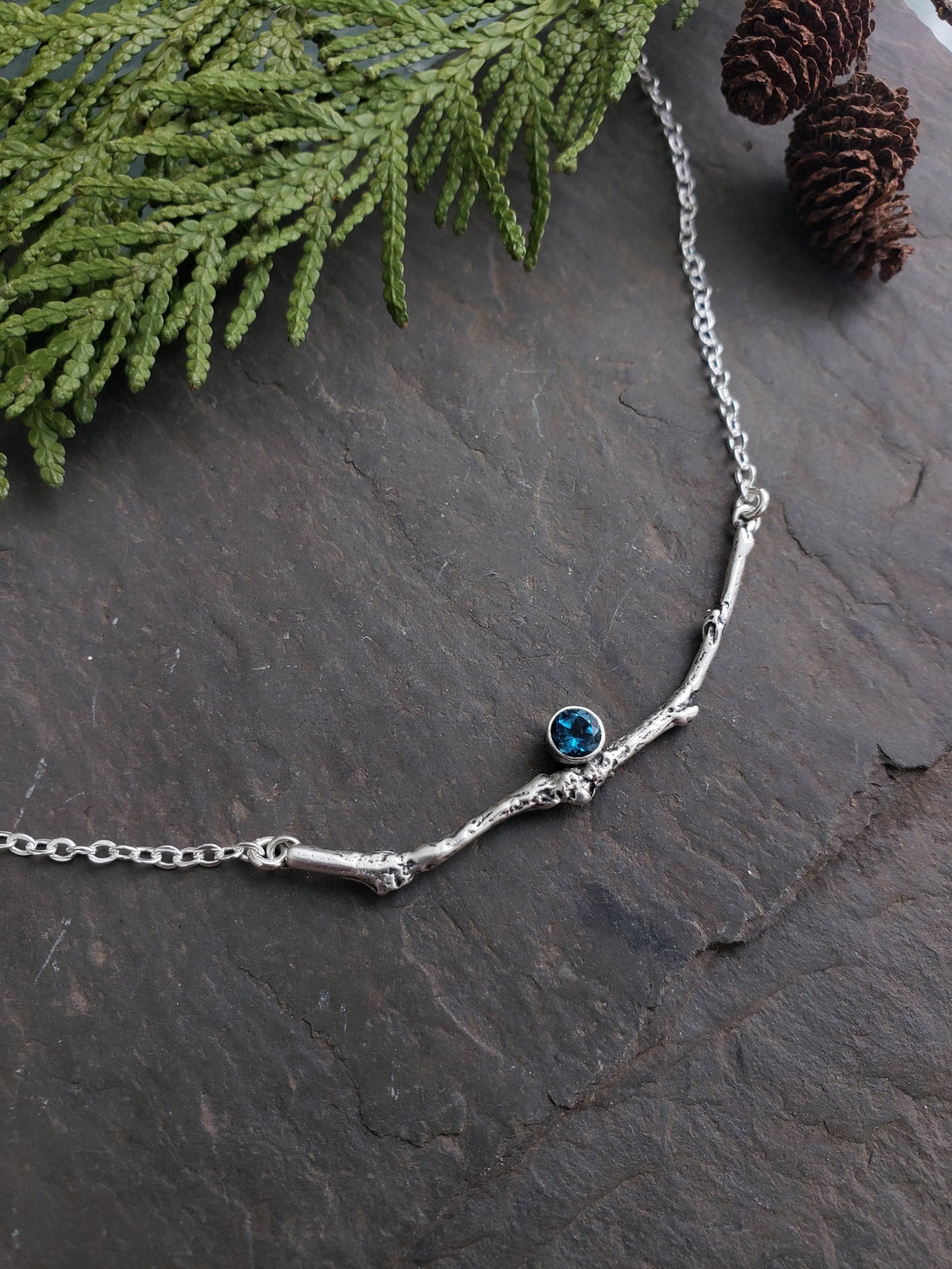 Custom Blue Topaz Branch Bar Necklace -Reserved for Krystal