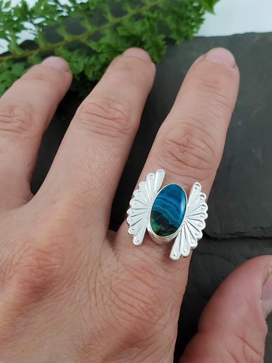 Chrysocolla Stamped Fan Ring