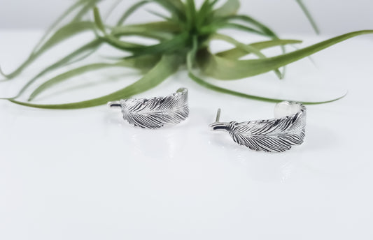 Feather Hoop Stud Earrings