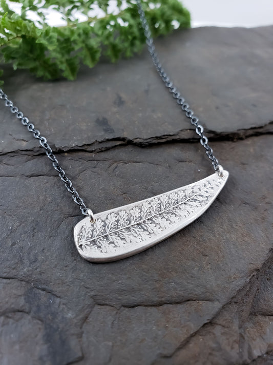 Embossed Fern Bar Necklace