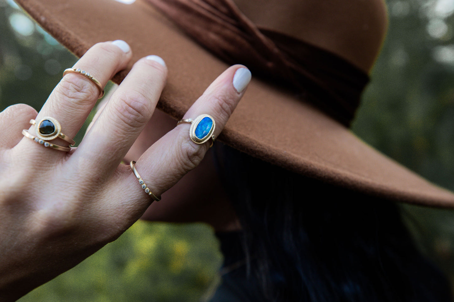 Black Opal and Diamond Gold Empress Ring