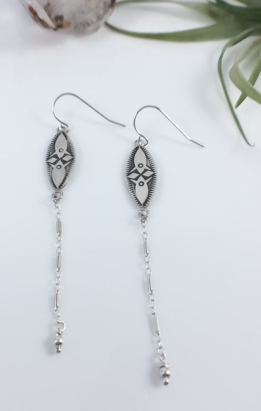 Hand Stamped Southwest Earrings // Diamond Shaped