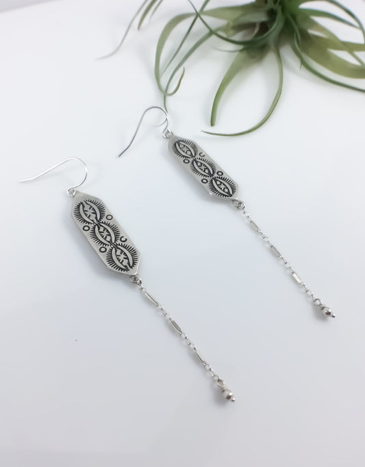 Hand Stamped Southwest Chain Drop Earrings