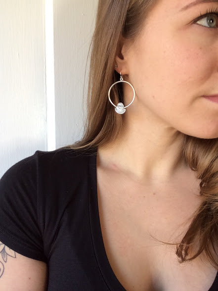 Hand Stamped Silver Hoop Earrings