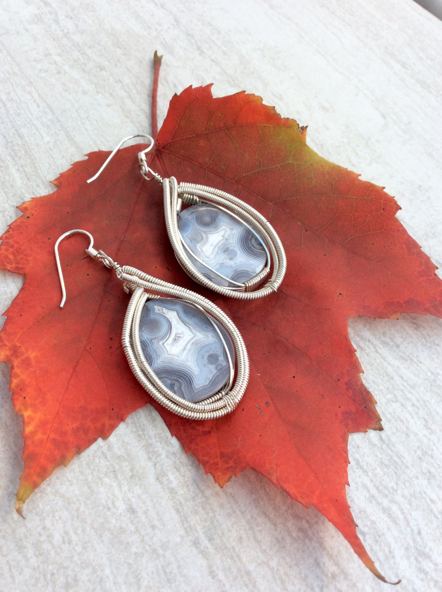 Wire Wrapped Botswana Agate Earrings