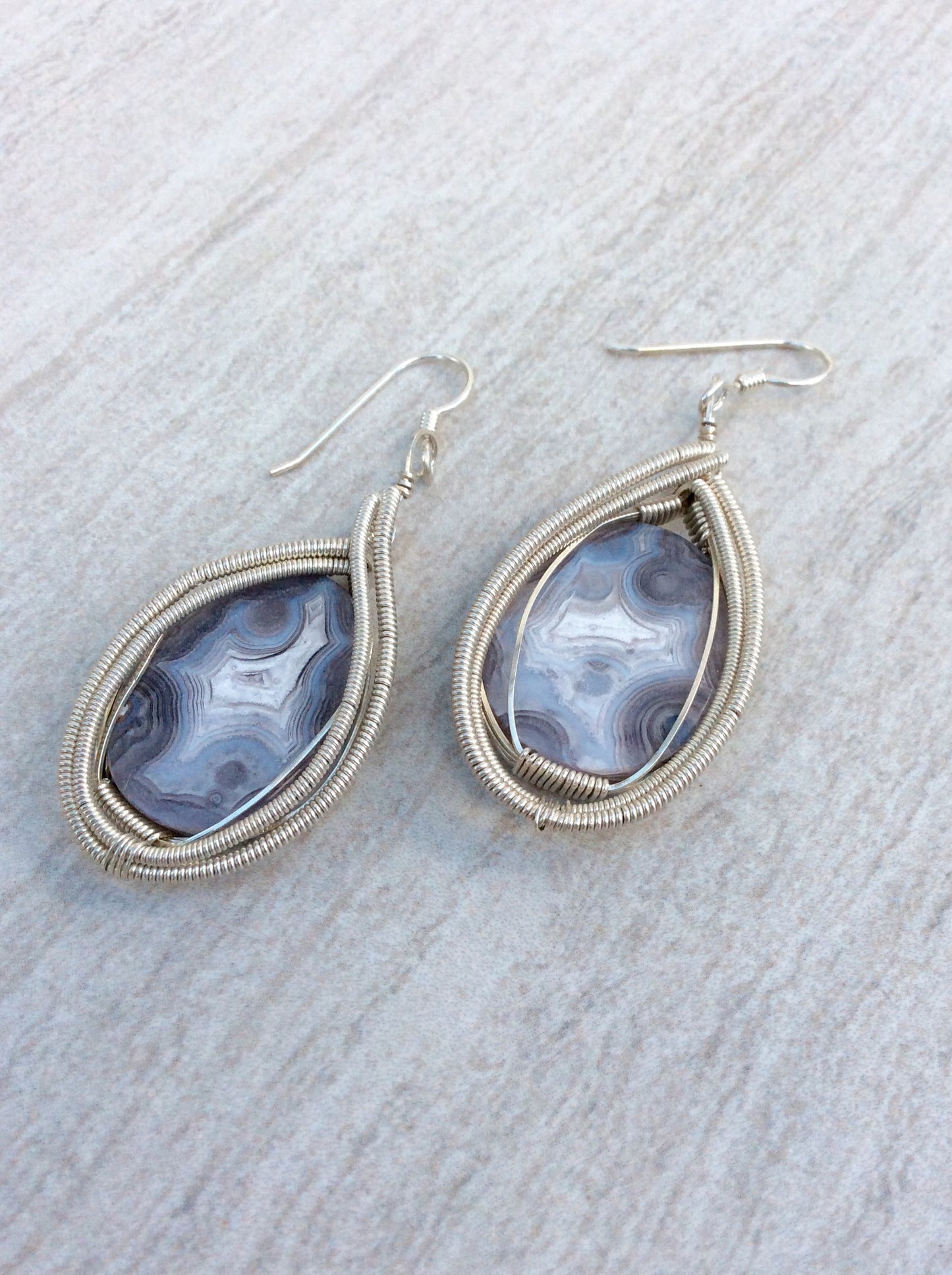 Wire Wrapped Botswana Agate Earrings