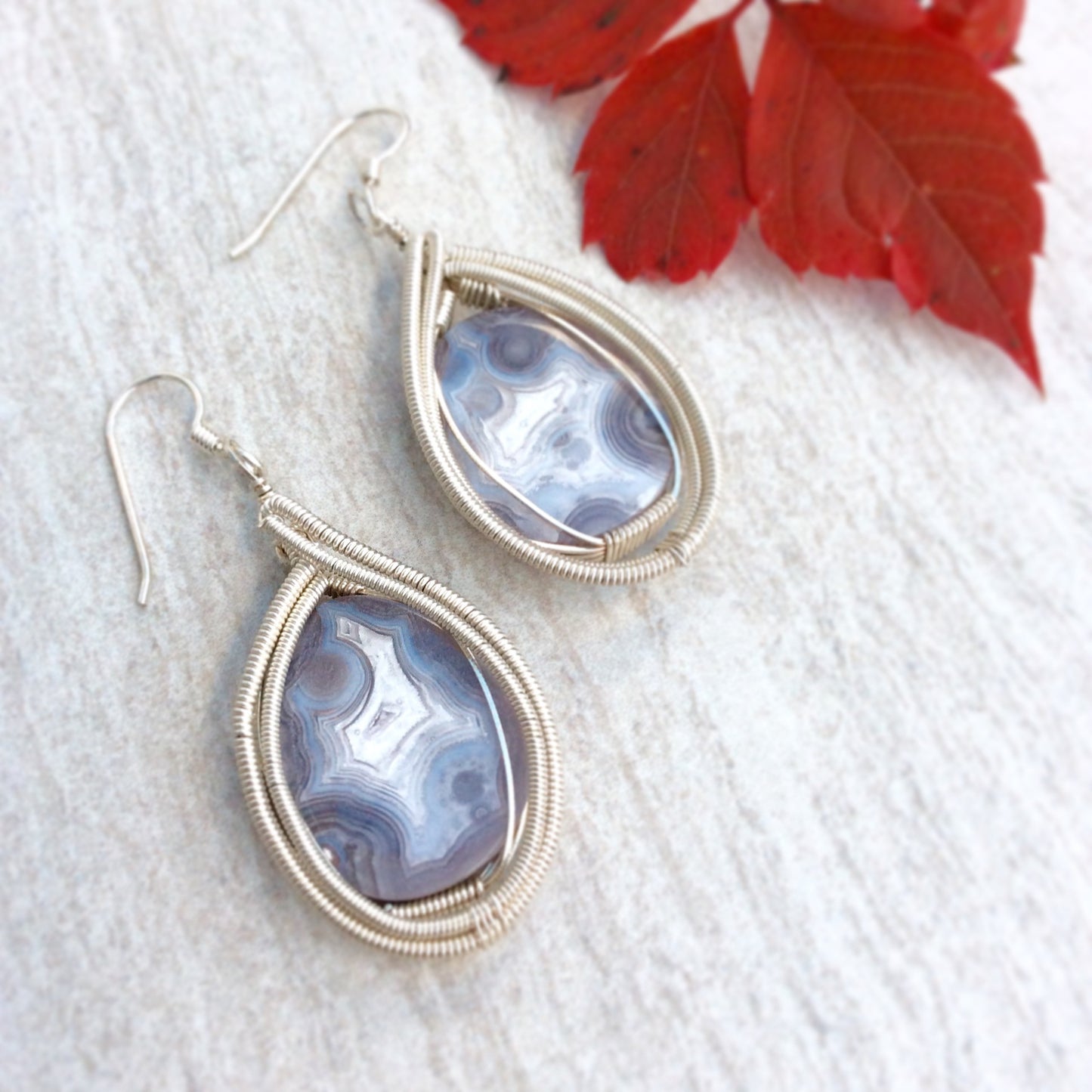 Wire Wrapped Botswana Agate Earrings