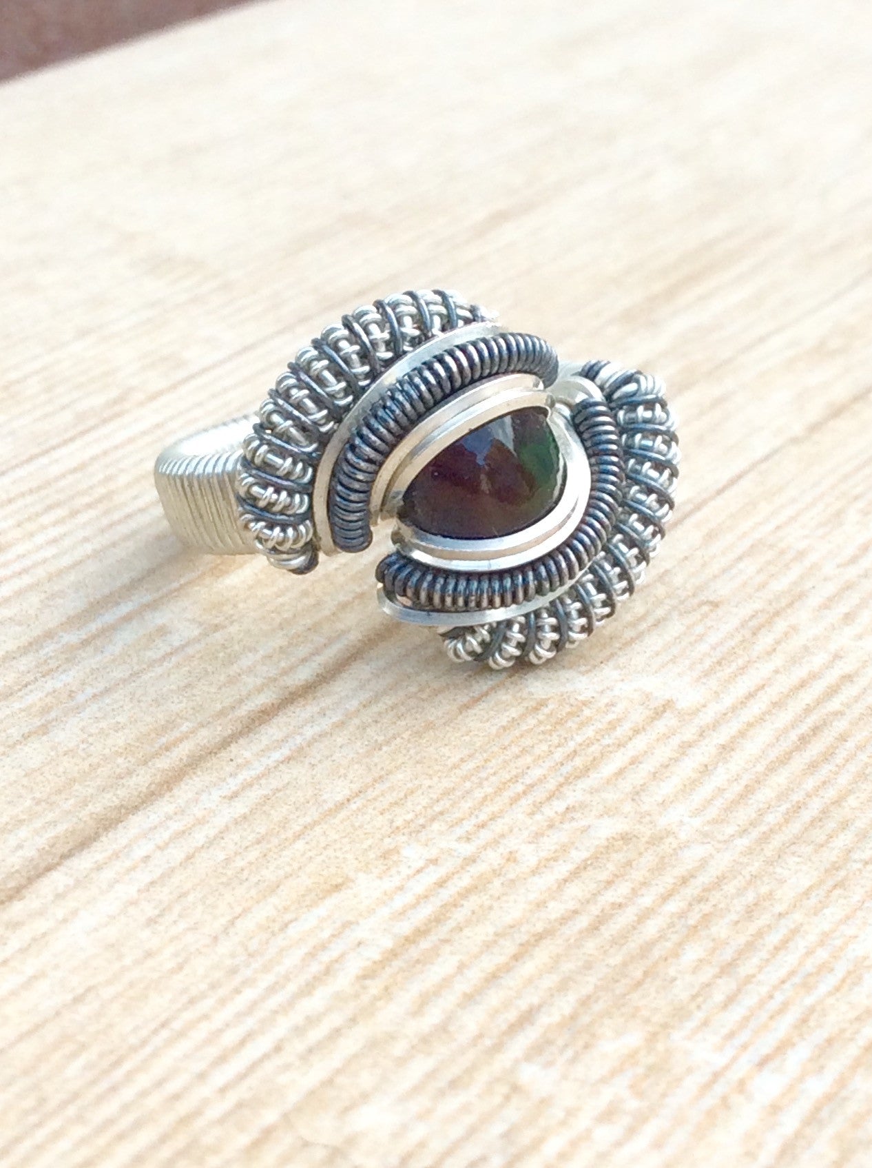 Black Opal Wire Wrapped Ring