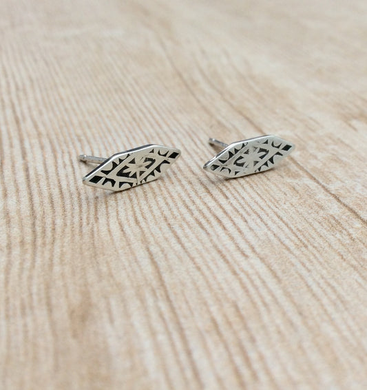 Minimalist Aztec Stamped Stud Earrings