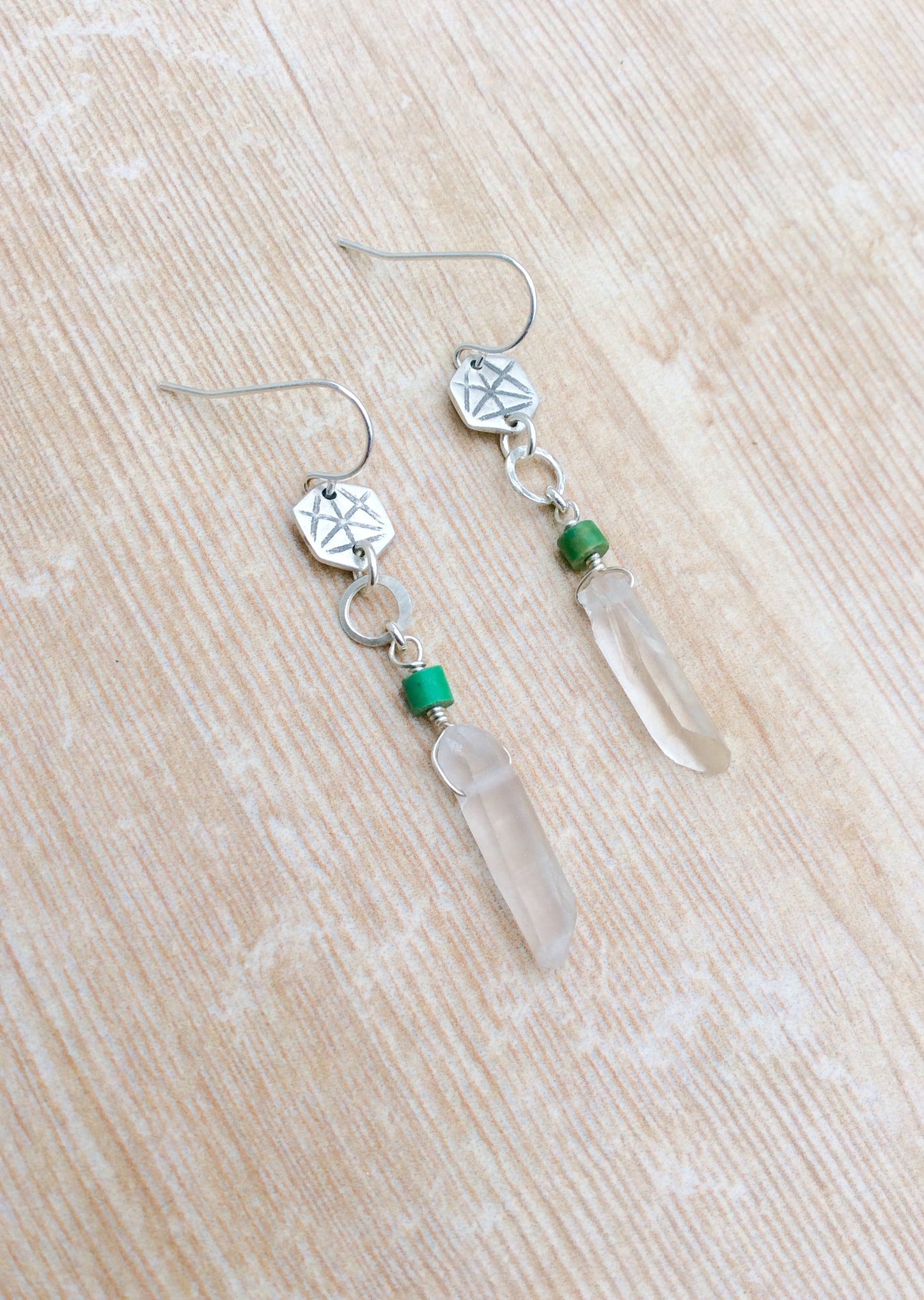 Geometric Hexagon Quartz Crystal Earrings